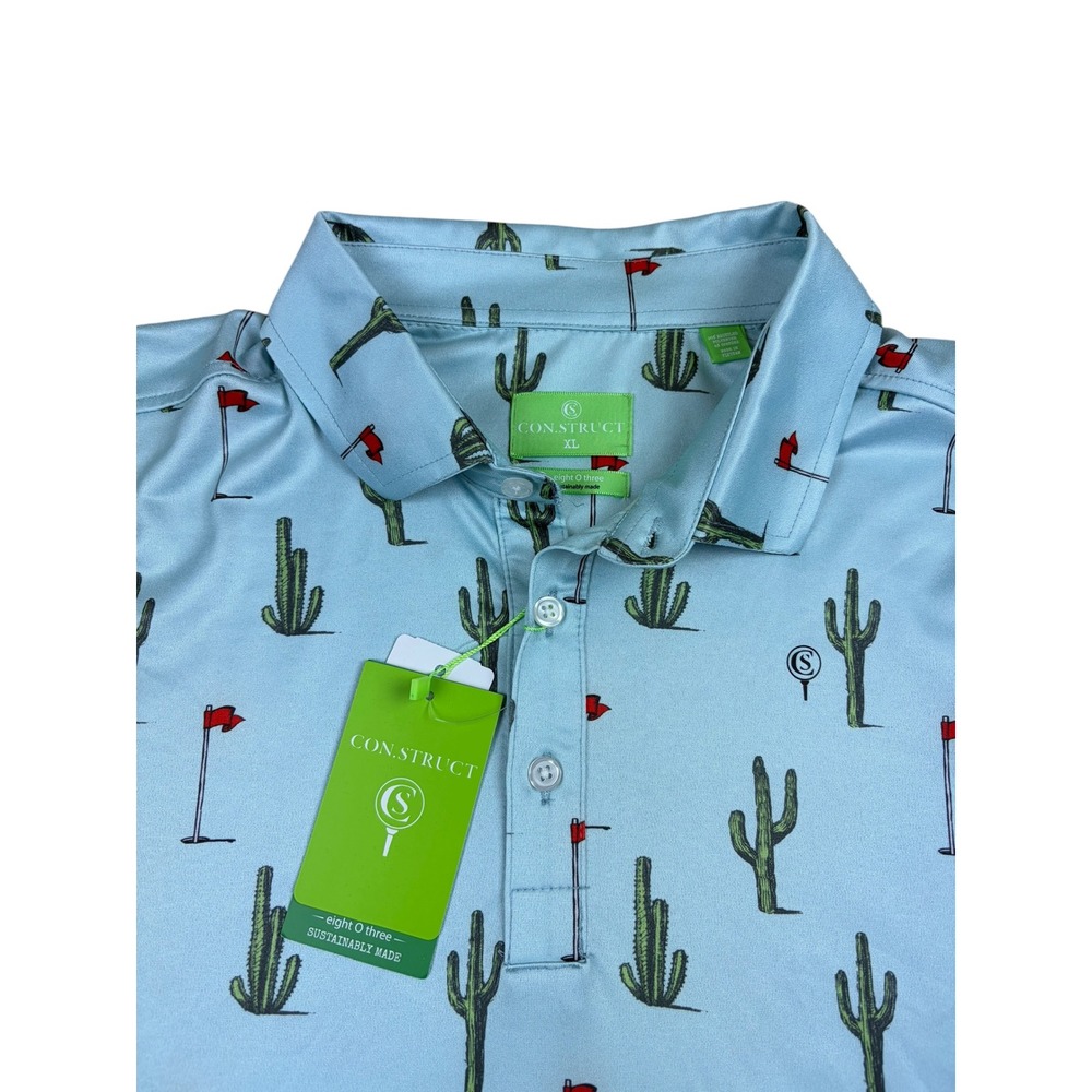 CON.STRUCT Mens Cactus Golf Polo Shirt Blue Green XL Short Sleeve  Stretch NEW